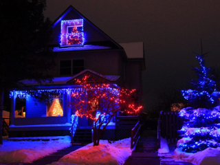 The house lit up with power-draining tinkle lights.