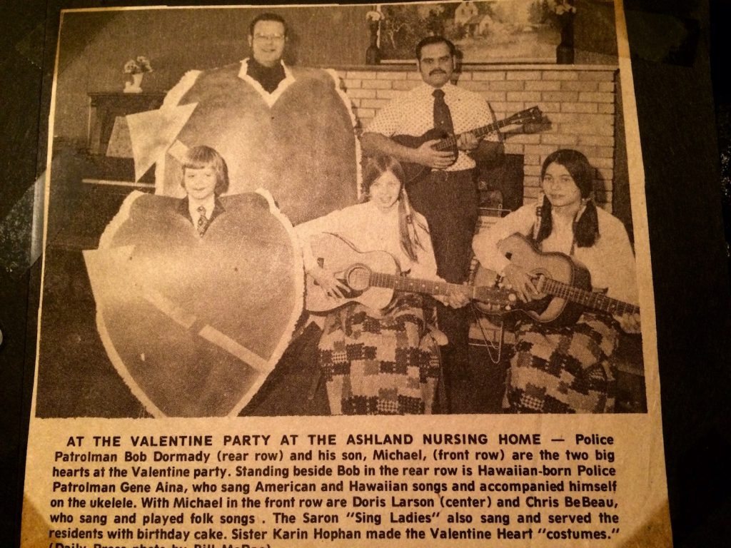 Newspaper clipping of Chris BeBeau and I performing at the local nursing home.