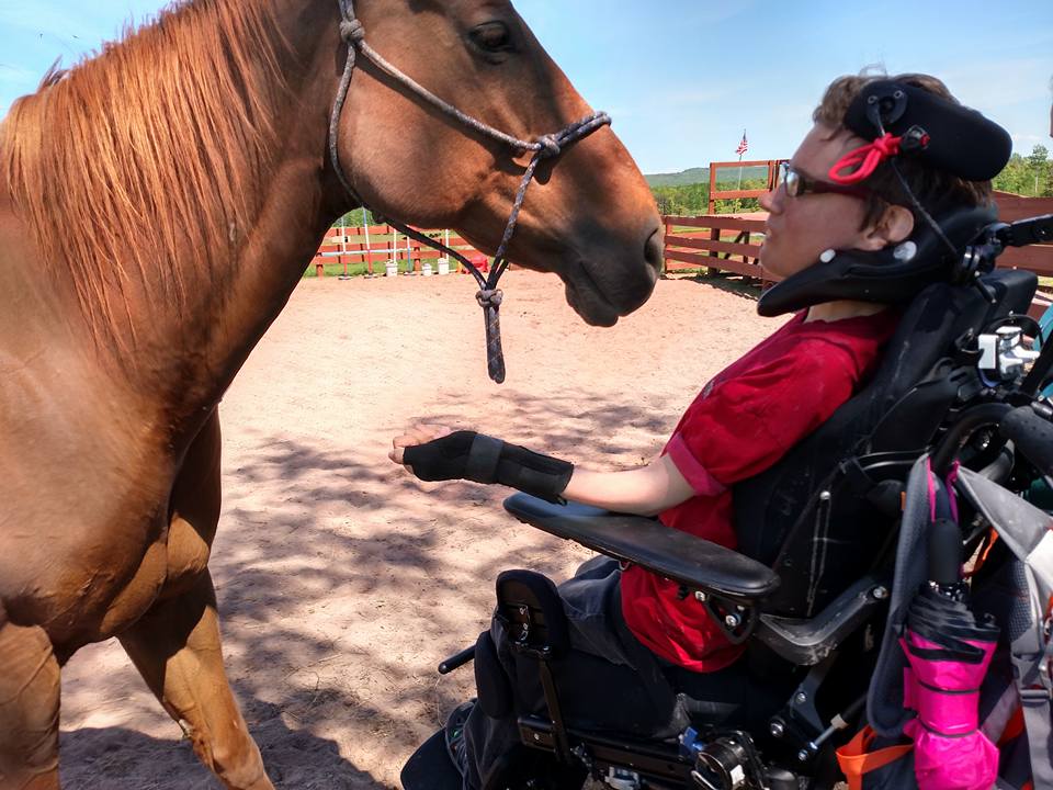 Caregiver Deb takes Kristi to horse therapy-Little Joe & Kristi-June 2017